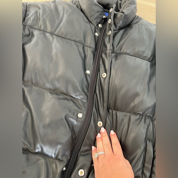 MOTHER Black The Drop Pillow Talk Faux Leather Puffer Jacket Coat Women Medium - Picture 10 of 16